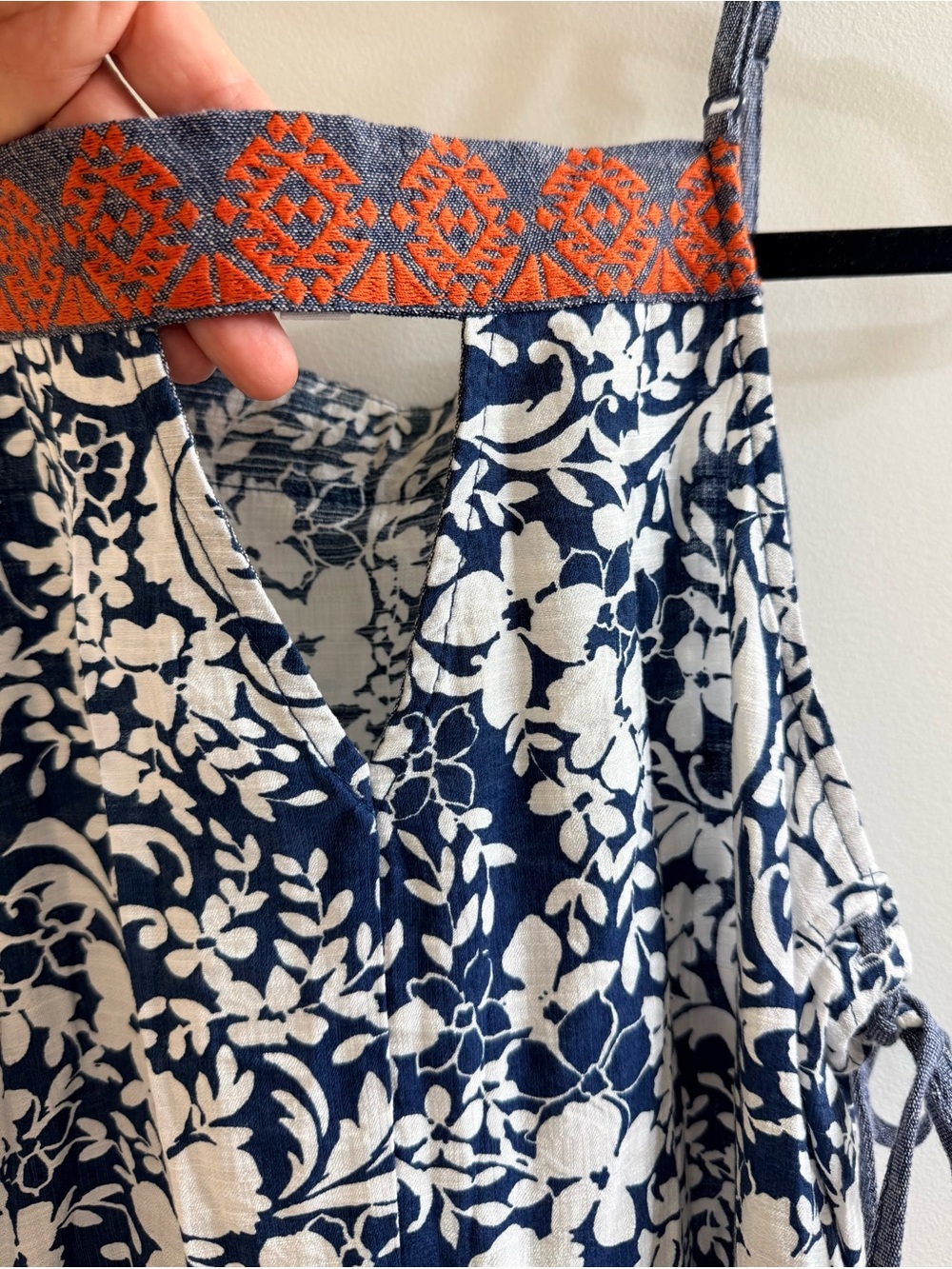 THML Navy Blue White and Orange Floral Halter Tank Top - Picture 5 of 12
